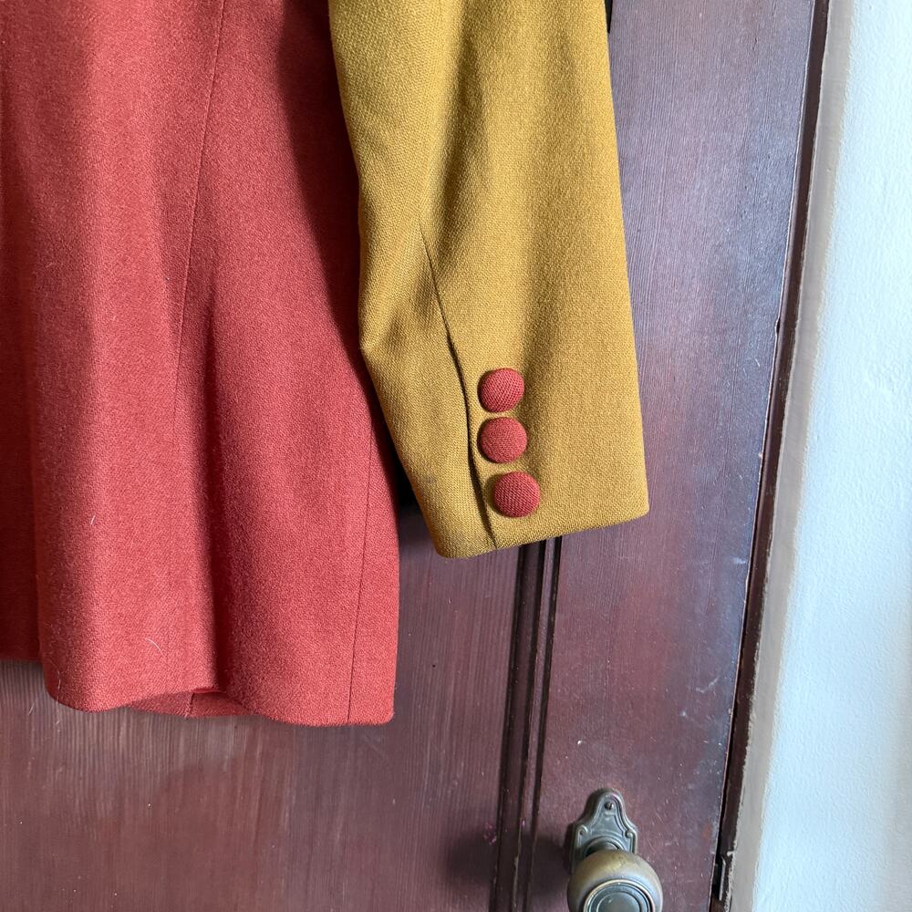 90s Vintage EXPRESS | Rust and Pea Green Color block Blazer Suit Jacket | Small - Picture 5 of 6